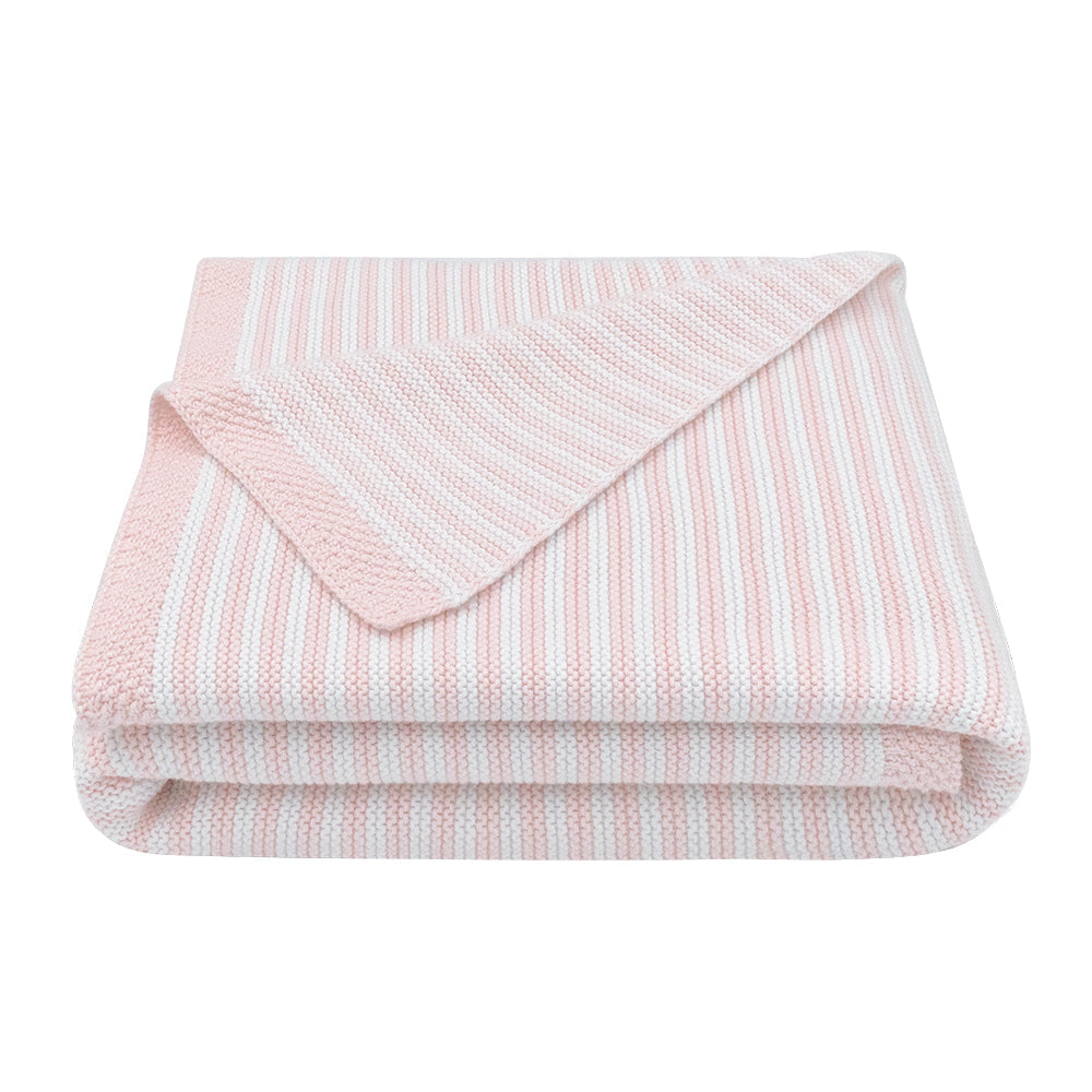 Living Textiles - 100% cotton knit baby blanket - blush stripe