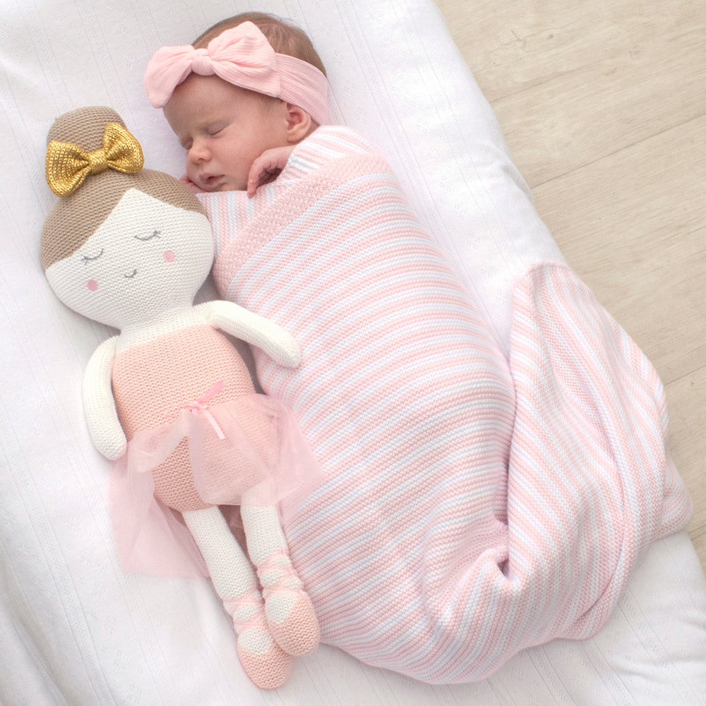 Living Textiles - 100% cotton knit baby blanket - blush stripe