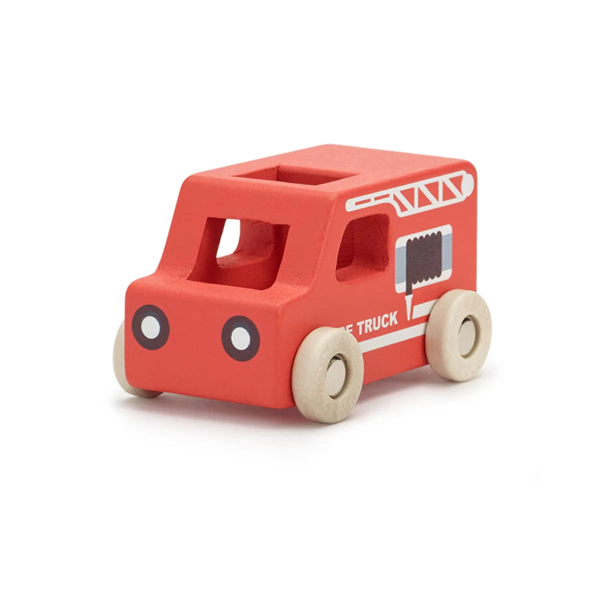 Red wooden toy fire truck by Moover