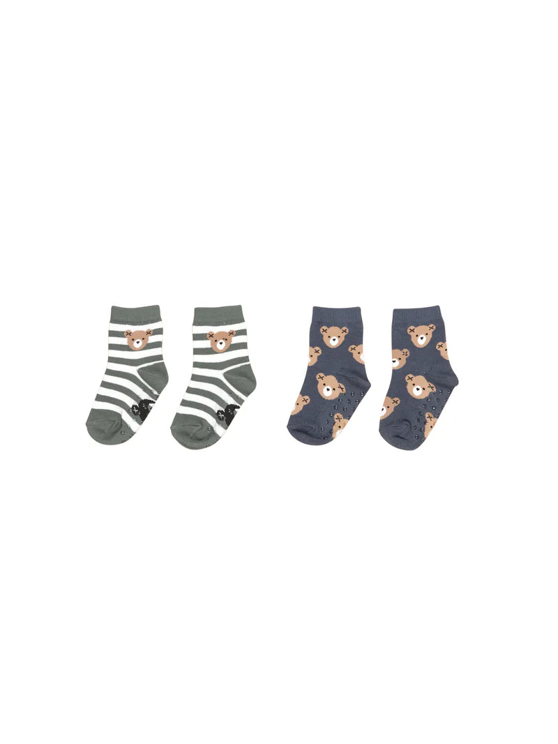 Huxbaby- Hux Bear 2pk socks Spruce+Night  6-12 months