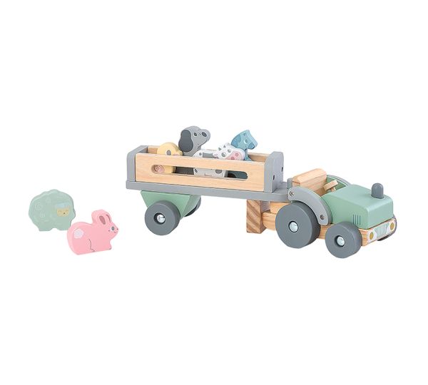 Toyslink - Wooden Tractor with Trailer and Animals